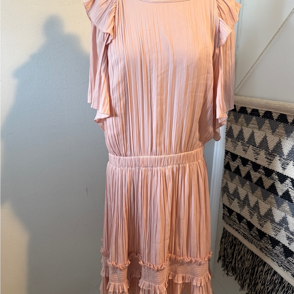 Halston Heritage Pink Tiered Sundress with Flutter Sleeves